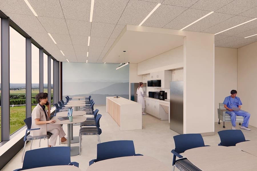 Rendering of the staff lounge at Mount Nittany Health Toftrees
