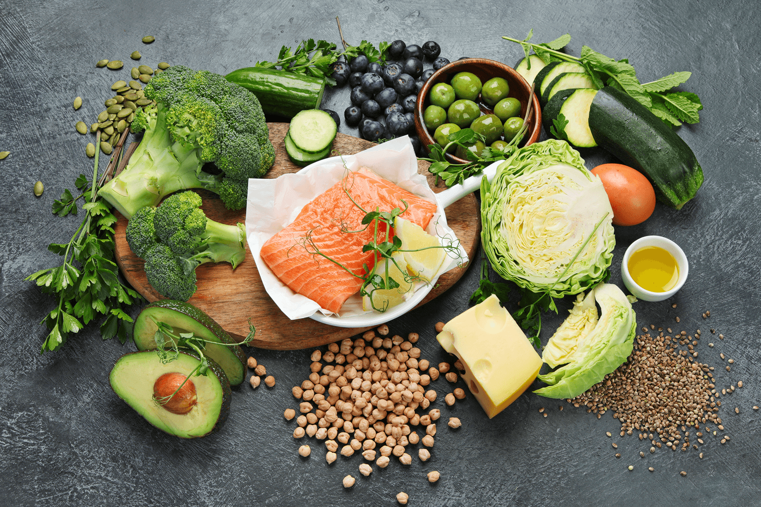 Dash flexitarian mediterranean diet on dark background