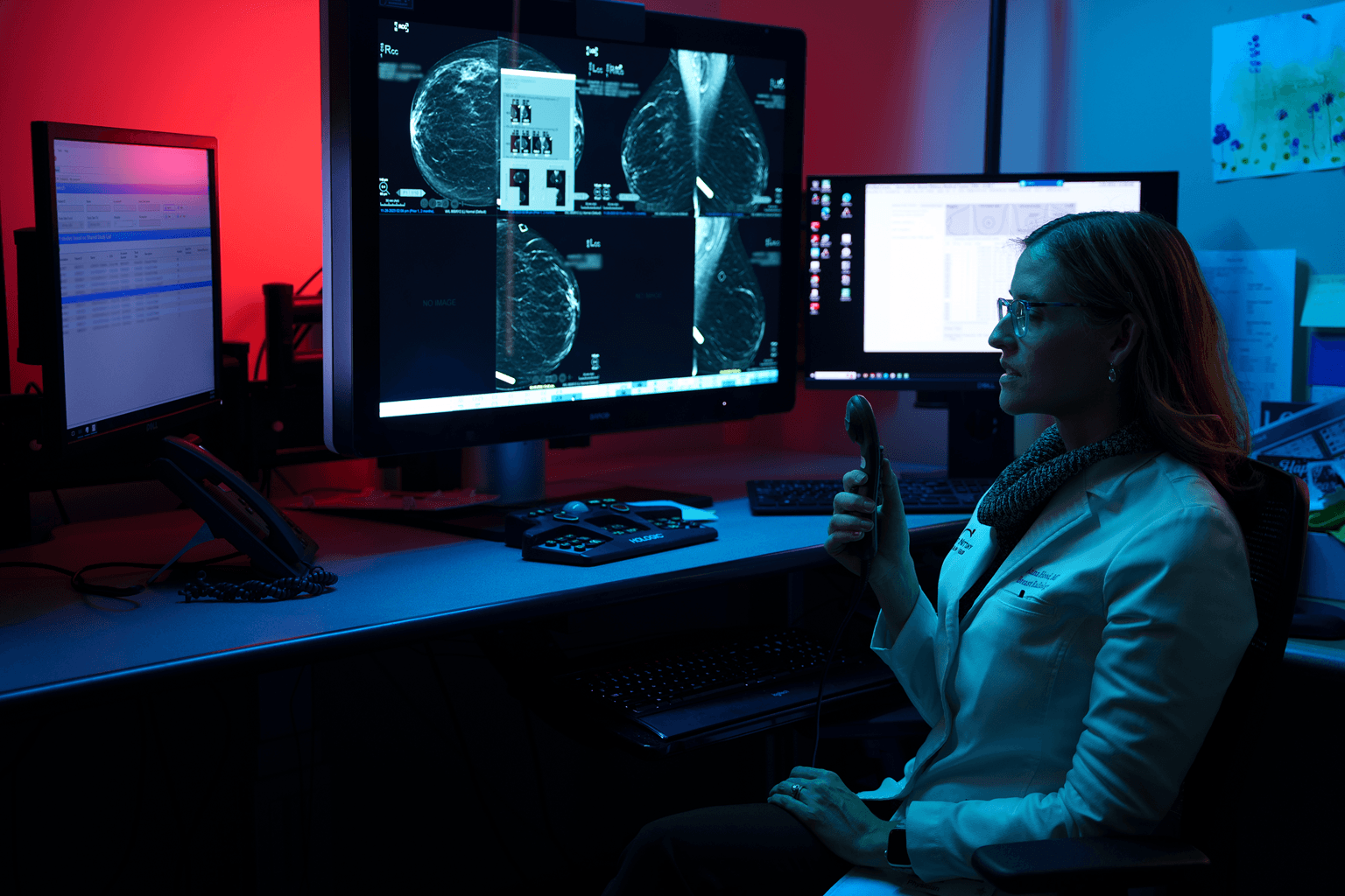 Anna Hood, MD, reading a mammogram image